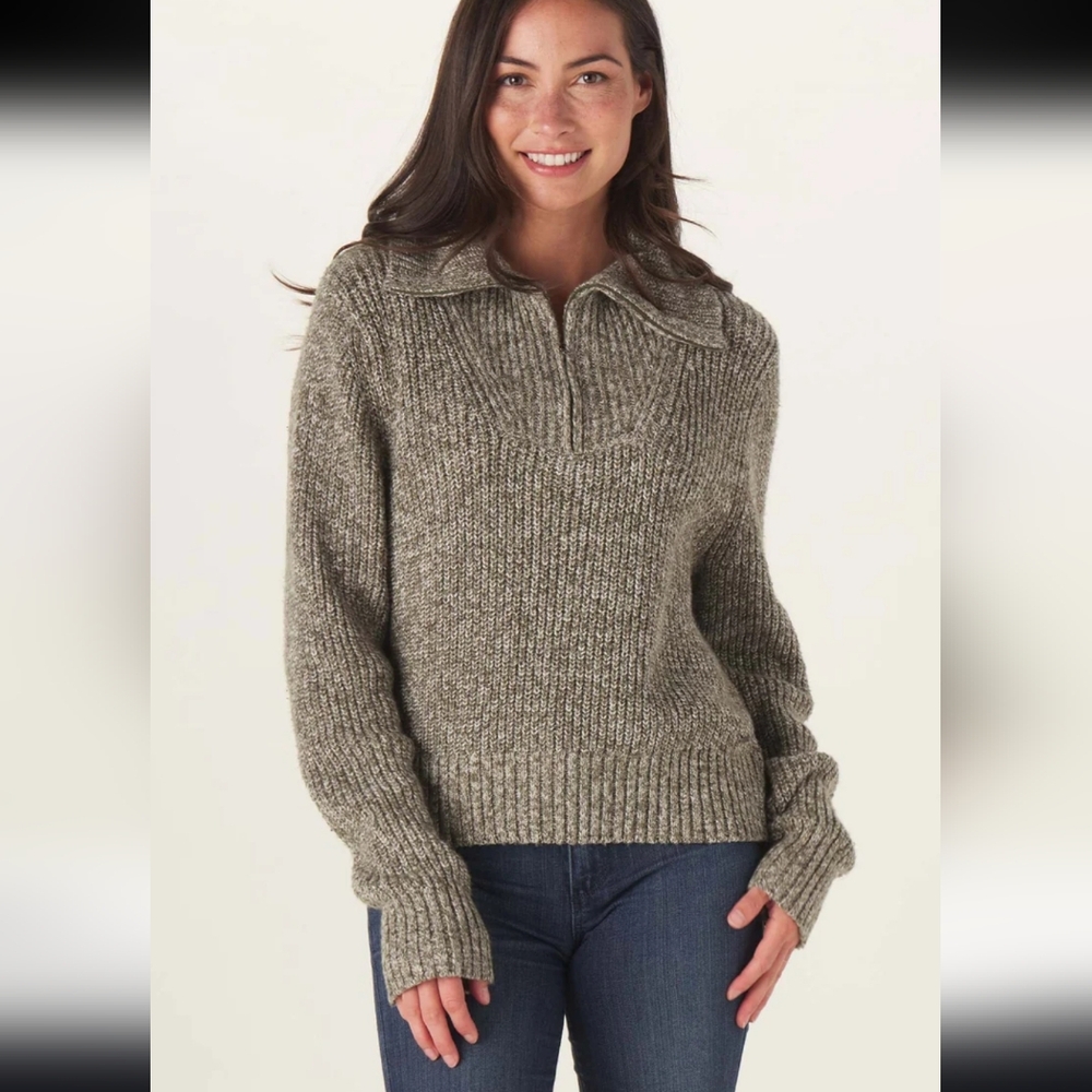 The Normal Brand Dani Quarter Zip Sweater Ribbed Knit Sweater - Gray Small